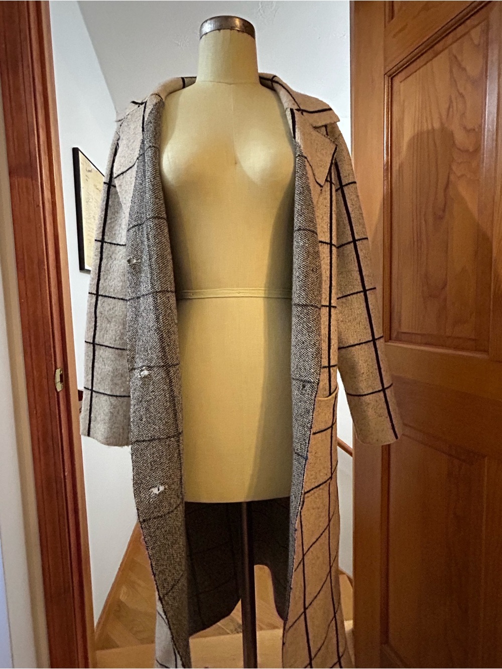 John + Jenn Cream Windowpane Long Sweater/Coat size S